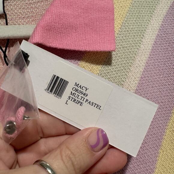 Anthropologie Olivia Rubin Macy Pastel Stripe Knit Dress Midi Length NEW Large - Picture 6 of 9